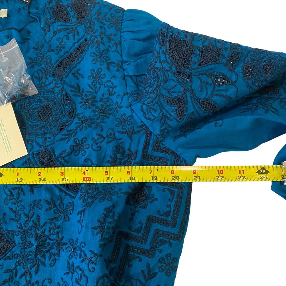 Sundance Teal & Black Floral Button-Front Blouse - Picture 9 of 11
